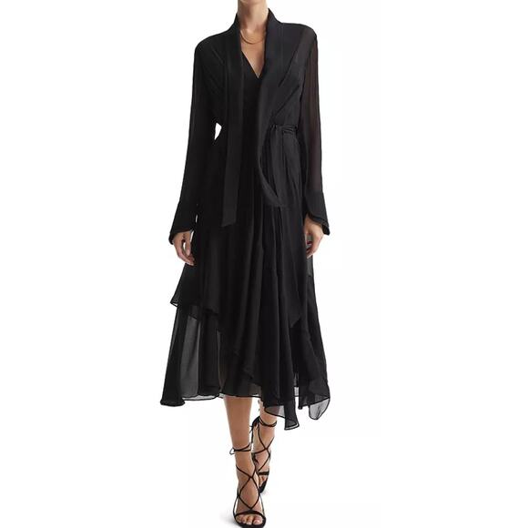 New Reiss Callie Ruffle Maxi Dress, Black Size 6 US - Picture 1 of 4